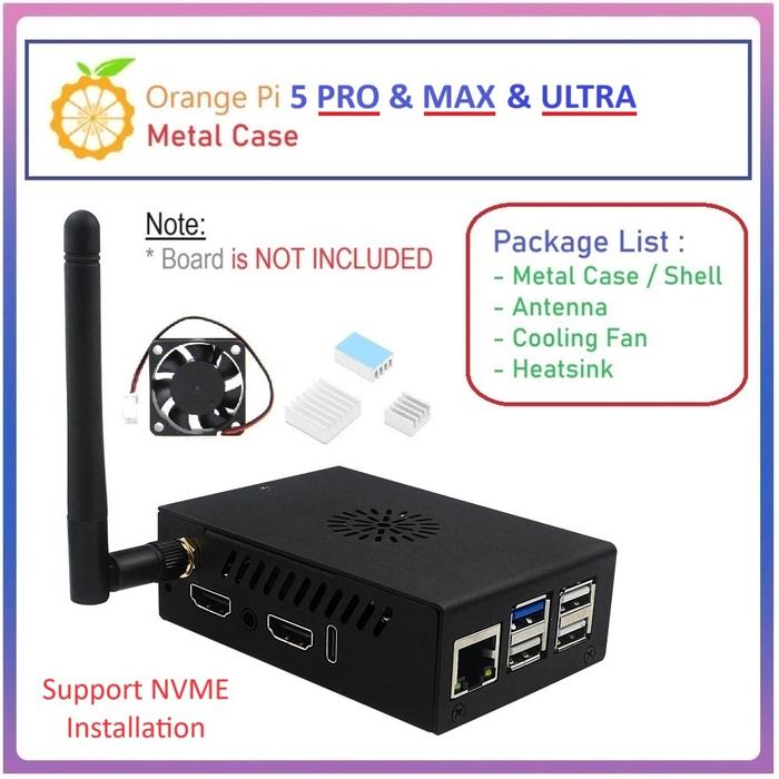 Gambar METAL CASE for Orange Pi 5 PRO / MAX / ULTRA (with Cooling Fan, External Antenna and Heatsink) dari badank Electronic undefined Tokopedia