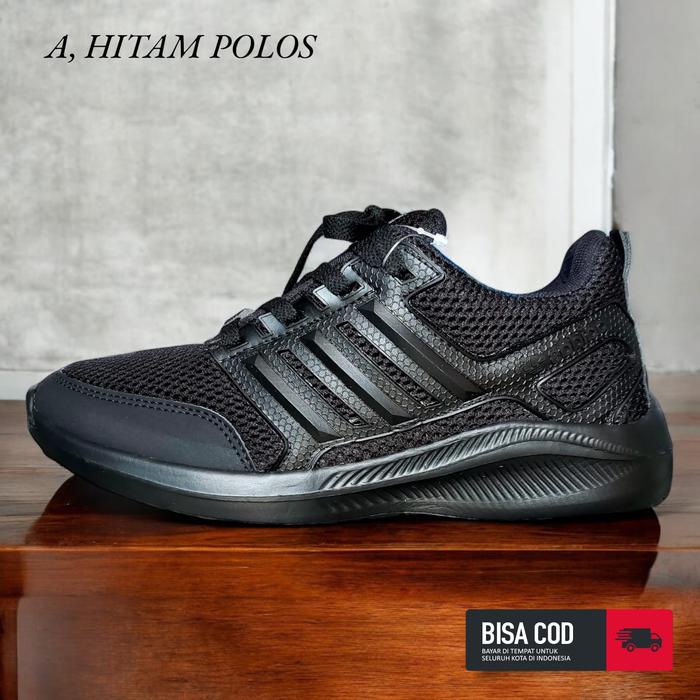 Gambar Sepatu Pria Hitam Polos Full Black Tebaru Sneakers Sekolah Jordon - Hitam, 39 dari Juraganshoes99 undefined Tokopedia