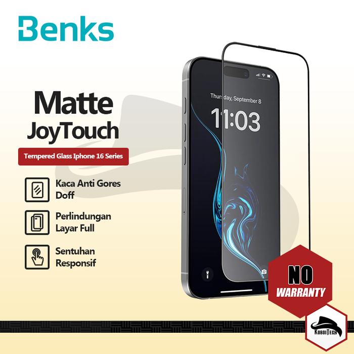 Gambar BENKS JOYTOUCH MATTE ANTI GORES GLARE TEMPERED GLASS XDR IPHONE 14 15 16 PLUS PRO MAX - 16/15/14PRO dari KoboiTech undefined Tokopedia