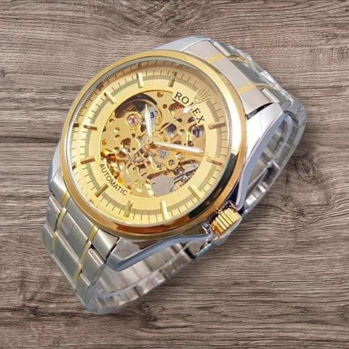 Gambar Jam Tangan Pria Keren New AUTOMATIC SKELETON Mesin Transparan Premium - Silv Combi Gold dari Chelsea Watchs undefined Tokopedia