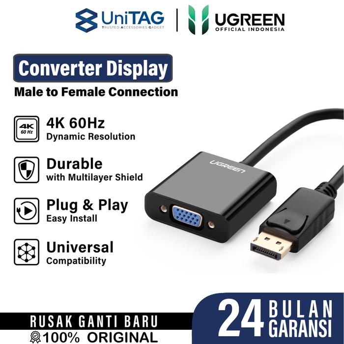 Gambar UGREEN Kabel Display Port DP to HDMI VGA Support 3D Full HD 8K 4K Converter Cable - DP-VGA Male dari UniTAG Store undefined Tokopedia