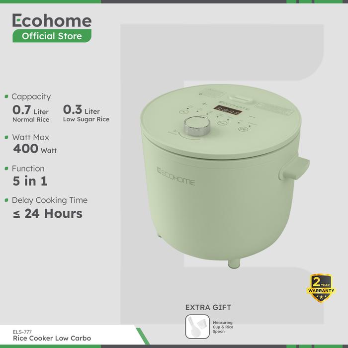 Gambar Ecohome Rice Cooker Low Carbo ELS-777 Low Sugar Penanak Multifungsi - Tiffany Green dari Ecohome undefined Tokopedia