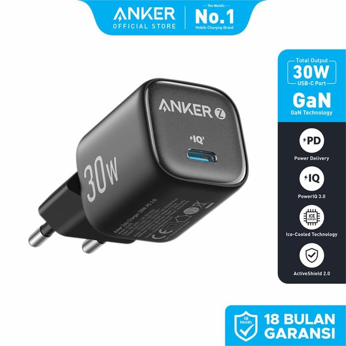 Gambar Anker Zolo GaN 30W Adaptor Kepala Charger Type C PD Ice-Cooled Fast Charging - A2698 - Hitam dari Anker Bali undefined Tokopedia