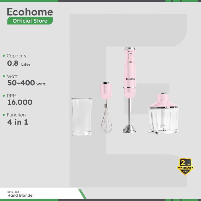 Gambar Ecohome Hand Blender EHB-333 4 in 1 Multi Fungsi - Macaron Pink dari Ecohome undefined Tokopedia