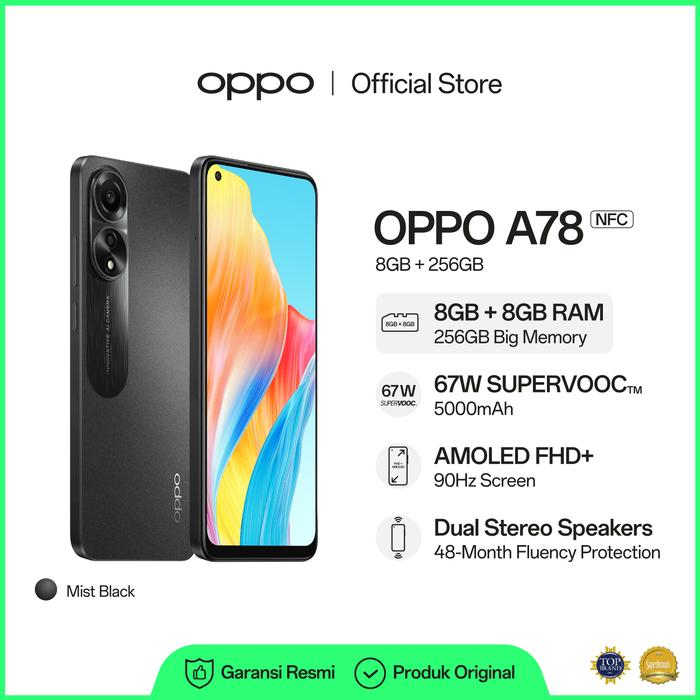 Gambar OPPO A78 8GB(+8GB)/256GB - Exclusive Tokopedia (Garansi Resmi) - Hitam dari OPPO Store Indonesia undefined Tokopedia