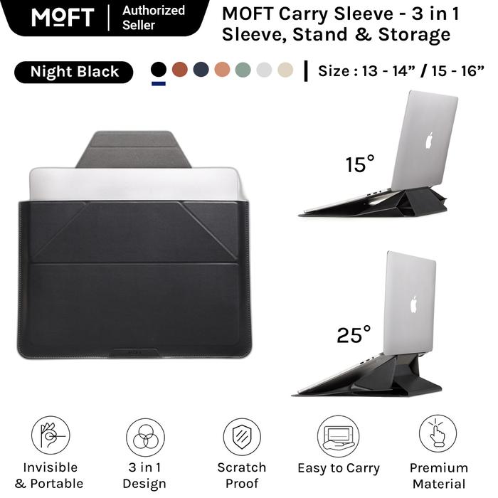 Gambar MOFT Carry Sleeve (3-IN-1 Laptop Sleeve & Stand with Expandable Storage) - Night Black, 14" dari Tech Essential undefined Tokopedia