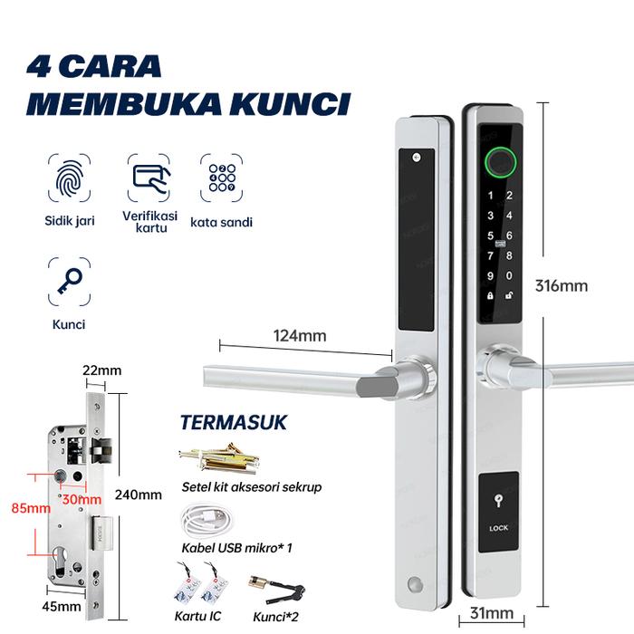 Gambar 【COD】SMART SLIM DOOR LOCK ALUMINIUM DOOR LOCK SMART DOOR DIGITAL Kamar Door Handle Tahan Air Kunci Pintu - Perak-4in1 dari GEJIESE undefined Tokopedia