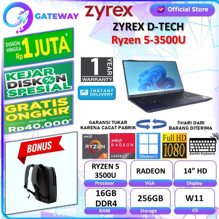 Laptop ZYREX D-TECH AMD Ryzen 5-3500U 16GB 256GB SSD 14