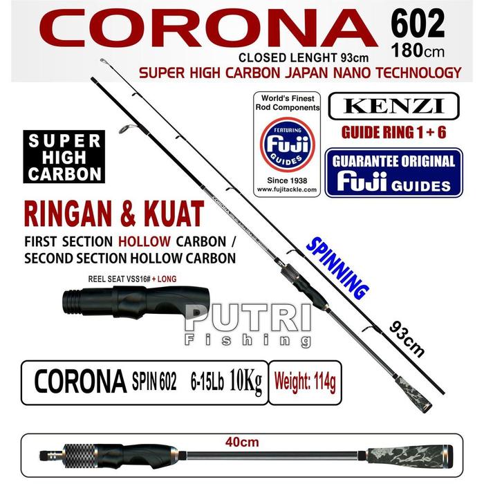 Gambar JORAN KENZI CORONA 602 SPINNING Fuji Guides 6-15lbs 8-17lbs 10-20lbs - 6-15Lbs 10Kg dari seira market undefined Tokopedia