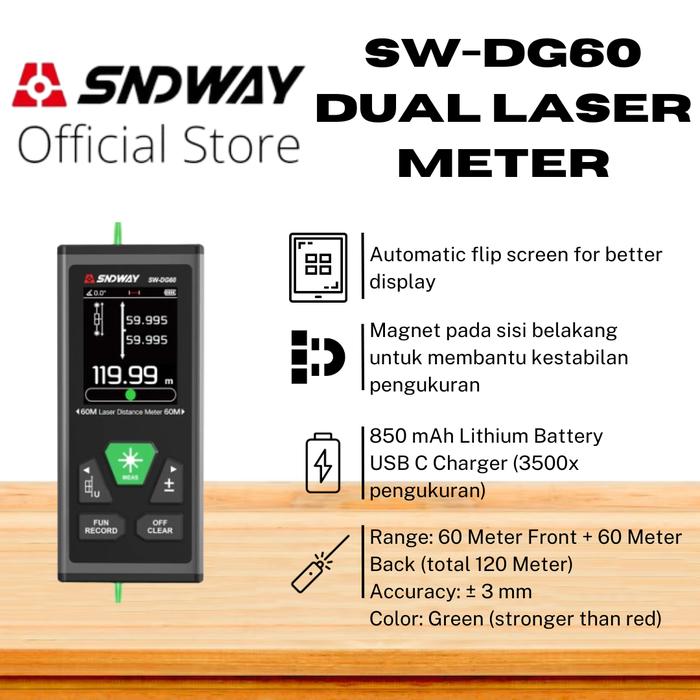 Gambar SNDWAY Meteran Laser Distance Meter Bidirectional SW-DR/DG 60/100 - DG60 dari SNDWAY INDONESIA undefined Tokopedia