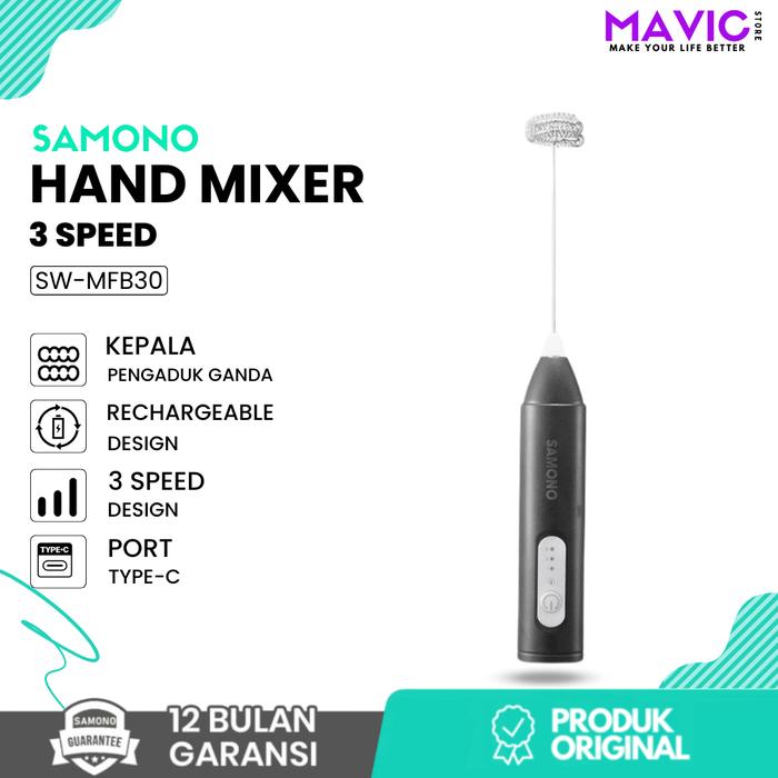 Gambar SAMONO SW-MFB30 Hand Mixer Rechargeable Pengocok Susu Alat Kocok Telur Cas Alat Pengaduk Kopi Portable 400 mAh Milk Frother High Speed - Garansi Resmi 1 Tahun - SW-MFB30 -Black dari MAVICPC STORE undefined Tokopedia