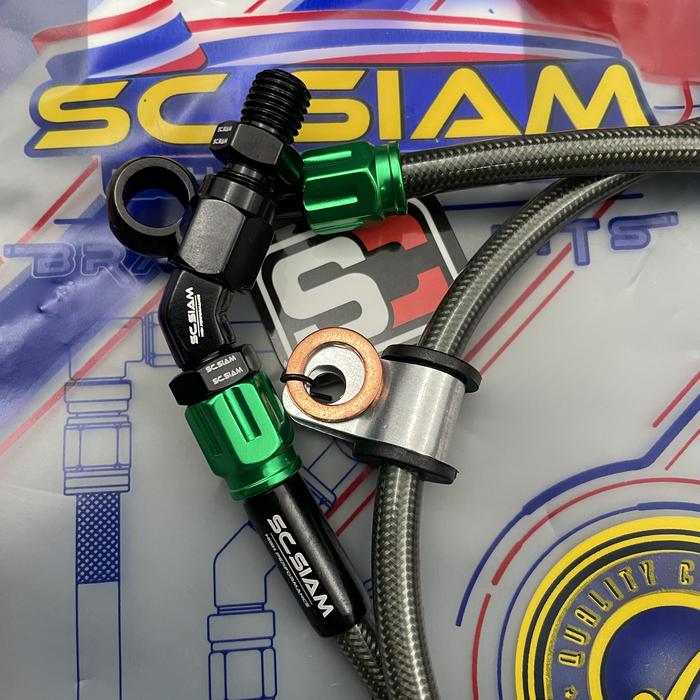 Gambar Selang rem SC SIAM Thailand 45° Panjang 90cm 36" Fitting 45 derajat Original SC SIAM Thailand (Plastik) - Black-Green dari Speedshop Corner undefined Tokopedia