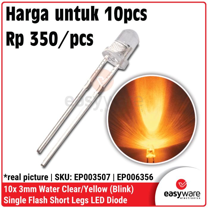 Gambar 10pcs LED 3mm Single Flash LED Blink Water Clear Diffused Red Green Blue Yellow White RGB Fast Slow LED Kedip Merah Hijau Biru Kuning Putih Round Head LED Flashing 3 mm F3 2V 3V Color Flickering Blinking Indicator - Clear Yellow dari EasyWare Electronics undefined Tokopedia