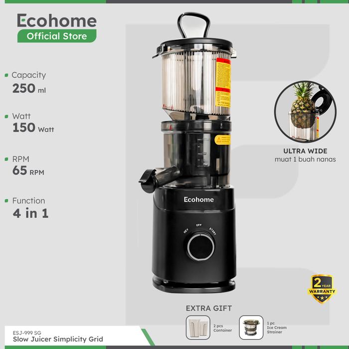 Gambar ECOHOME Slow Juicer Simplicity Grid ESJ999SG Pengekstrak Buah Muat 1 Nanas - Black dari Ecohome undefined Tokopedia