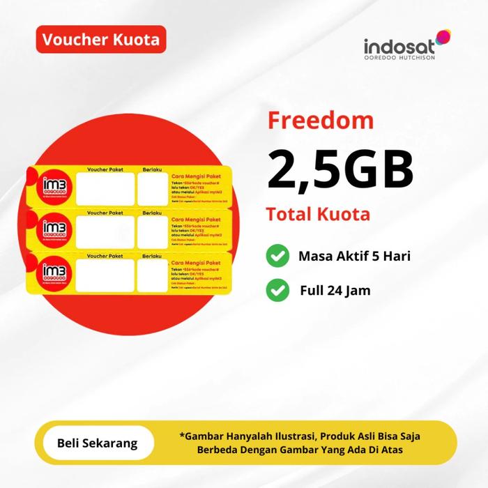 Gambar Voucher Kuota Data Indosat IM3 2,5GB 5 Hari - Voucher Kuota IM3 2,5GB 5 Hari Full 24 JAM - Paket Internet Indosat IM3 Murah dari cojcellshop99 undefined Tokopedia