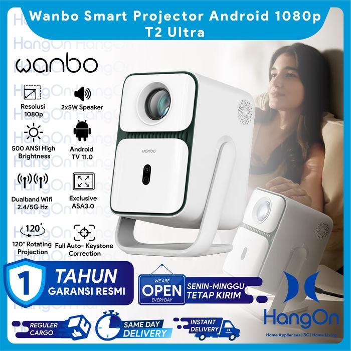 Gambar Wanbo T2 Ultra Proyektor Android TV 11 1080P Full HD 500ANSI Lumens 120° Rotating 2*5W Speakers Auto Focus Projector - T2 Ultra Only dari HangOn Official Store undefined Tokopedia