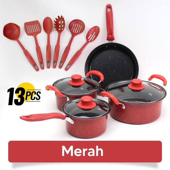 Gambar READY!!! Bebehome Peralatan Masak Lengkap 13 Pcs dalam 1 set | Cookware Panci Set | Wajan Penggorengan Spatula Set Isi 13Pcs | 1 Set Frypan Saucepan - MERAH, 13PCS 1SET dari TECHNO SMART ID undefined Tokopedia