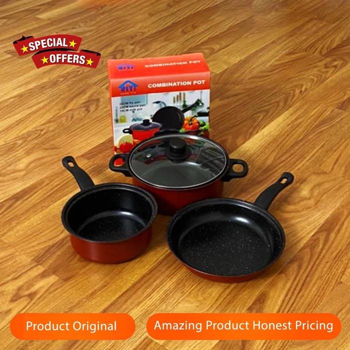 Gambar Panci Set 3 IN 1 Anti Lengket Panci Isi 3 Tutup Kaca Panci Set Pot Cookware Set Panci Set 3 IN 1 Wajan Teflon Stainless Steel Isi 3 - Merah dari ELUCUTE.ID undefined Tokopedia
