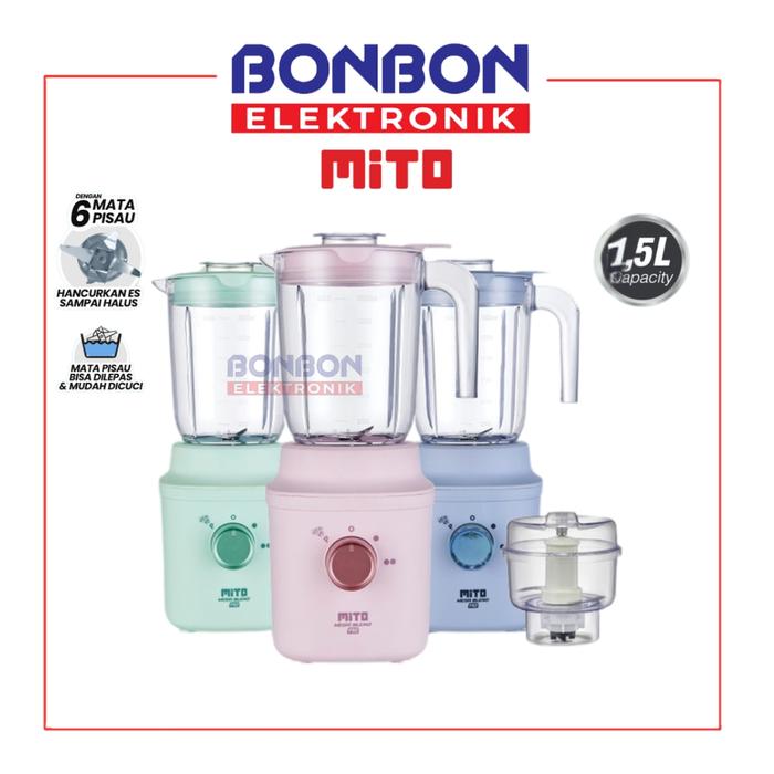 Gambar MITO Blender 1,5L BL300 / BL 300 / BL-300 P/B/G MEGA BLEND PRO 1,5 Liter - Jar 2 Tingkat Kecepatan + Pulse + 6 Mata Pisau dengan Ice Crusher - SKY BLUE dari Bonbon Elektronik_NEW undefined Tokopedia