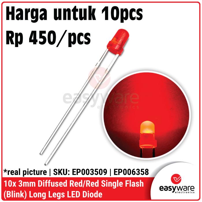 Gambar 10pcs LED 3mm Single Flash LED Blink Water Clear Diffused Red Green Blue Yellow White RGB Fast Slow LED Kedip Merah Hijau Biru Kuning Putih Round Head LED Flashing 3 mm F3 2V 3V Color Flickering Blinking Indicator - Diffused Red dari EasyWare Electronics undefined Tokopedia