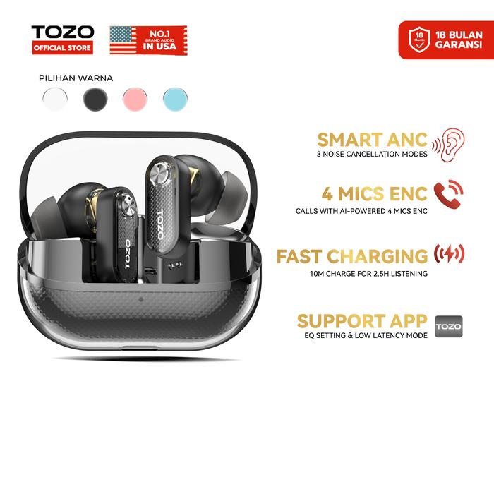 Gambar Tozo AEROSOUND3 Smart 6 mics Hybrid ANC + AI Dual ENC Clear Calls Earphone Bluetooth Tws Bluetooth 5.4 Low Latency - Black dari Tozo Official undefined Tokopedia