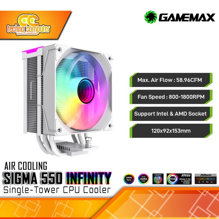 Gambar CPU COOLER GAMEMAX SIGMA 550 INFINITY - 120mm Air Cooler - Putih dari Techno Computer Bali undefined Tokopedia