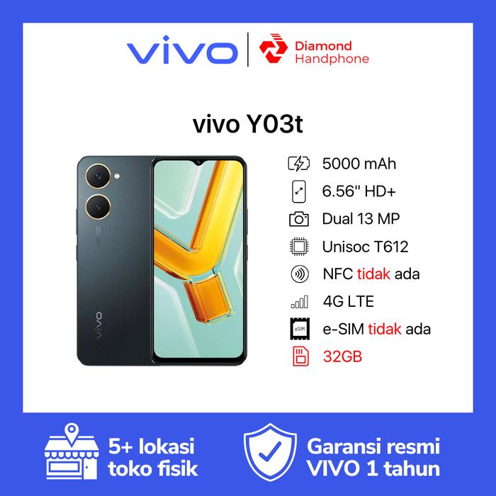 Gambar Vivo Y03t 4/32 4/32GB Y03T 4GB 32GB Garansi Resmi - Black dari Diamond Handphone Bali undefined Tokopedia