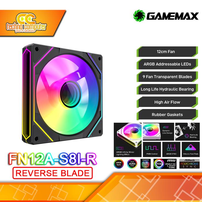Gambar GAMEMAX FN12A-S8I-R REVERSE - 120mm Single Pack ARGB Fan - Hitam dari Techno Computer Bali undefined Tokopedia
