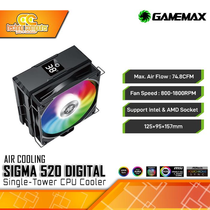 Gambar CPU COOLER GAMEMAX SIGMA 520 DIGITAL - 120mm Air Cooler - Hitam dari Techno Computer Bali undefined Tokopedia