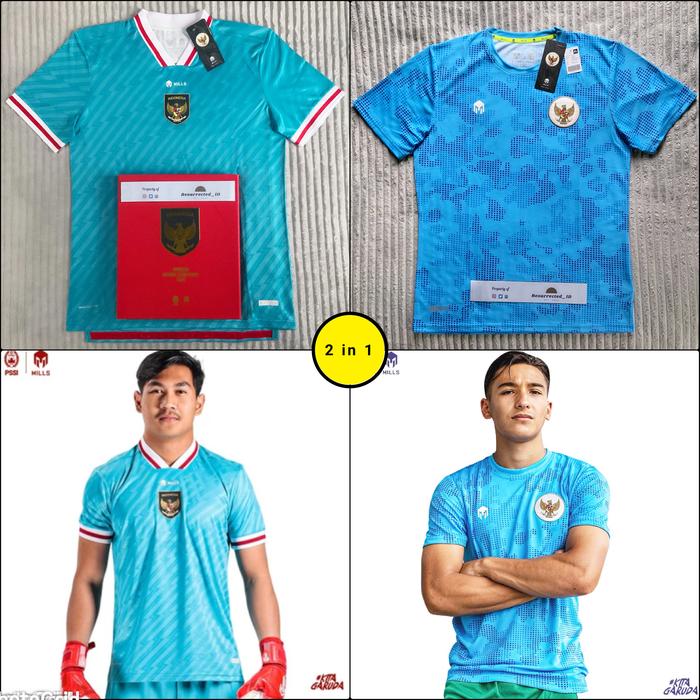 Gambar [PROMO BUNDLING] [HARGA PER PCS] 2 Jersey Bola Original Mills Timnas Indonesia Prematch Training Keeper Home Authentic Player Issue 1126INA Teal Blue Goalkeeper GK 2022/2024 1026GR Turquoise 2020/2022 dari Resurrected Indonesia undefined Tokopedia