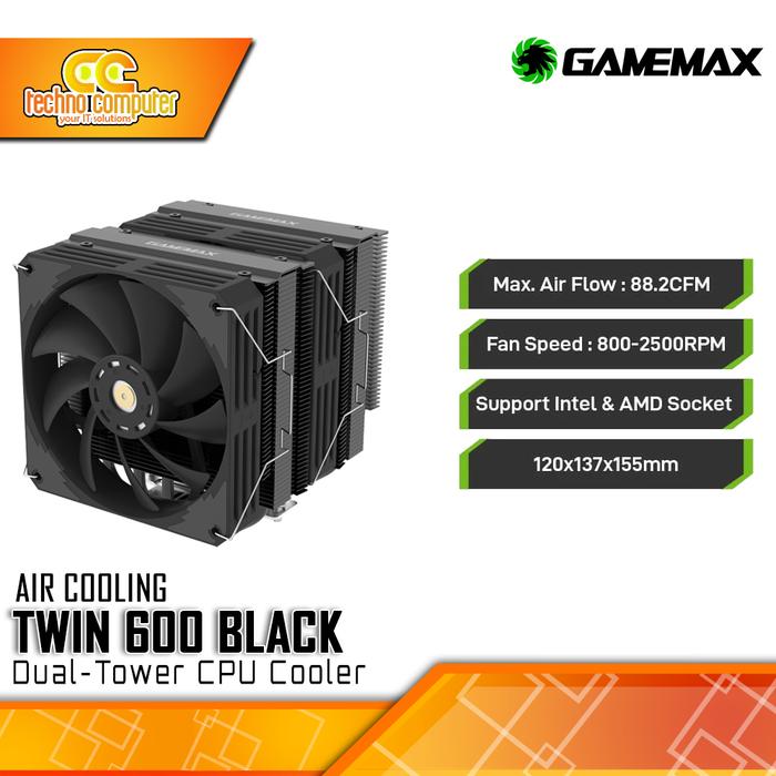 Gambar CPU COOLER GAMEMAX TWIN 600 - 120mm Air Cooler - Hitam dari Techno Computer Bali undefined Tokopedia