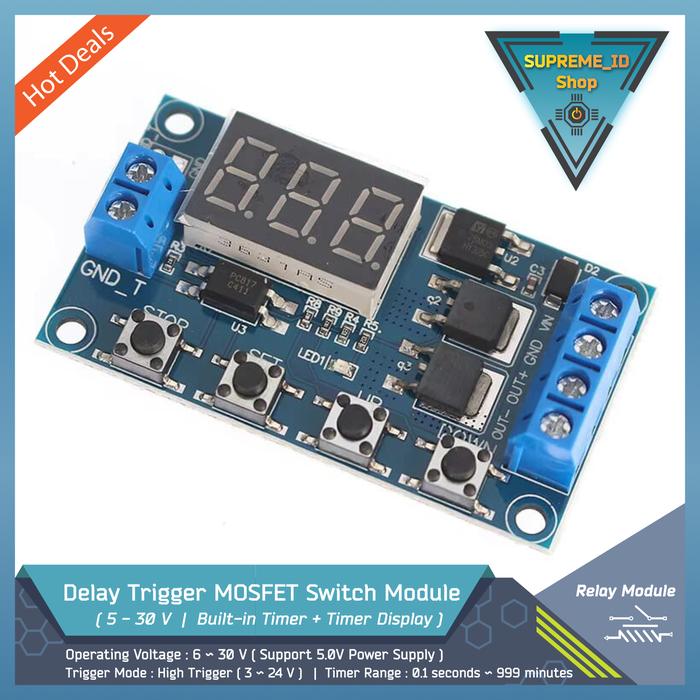 Gambar Digital Delay Trigger Relay Switch Module + Timer + Display | 5 - 30V | Power Supply Timer - MOSFET ver dari Supreme ID undefined Tokopedia