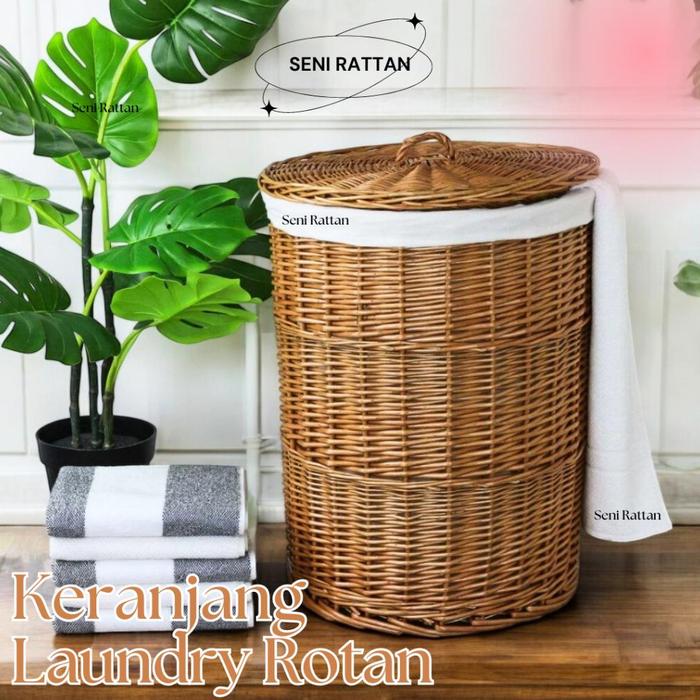 Gambar READY!!! [COD] Keranjang Laundry Bulat Rotan Alami Anyaman Untuk Pakaian Kotor Tempat Cucian - Plus Kain, Natural Besar dari CV JAYA INDOJAYA undefined Tokopedia