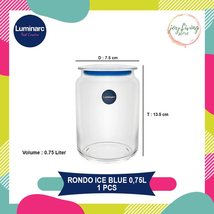 Gambar Toples Kaca Luminarc Rondo Ice Blue Tempat Kue Kedap Udara Ori Luminac - RONDO 0.75 L dari Joy Living Store undefined Tokopedia