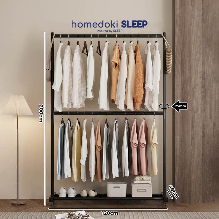 Gambar Homedoki Rak Gantungan Baju Besi / Stand Hanger / Gawang Baju / Jemuran Baju Portable - 120*200-Hitam dari Homedoki Sleep undefined Tokopedia