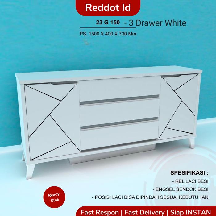 Gambar Meja TV Minimalis G150 Rak Tv Modern Aesthetic 150x40x73cm - Putih Silver dari REDDOT ID undefined Tokopedia