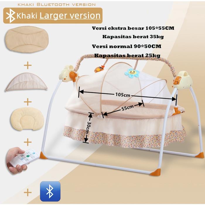 Gambar Ayunan Bayi Otomatis Listrik Usia 0-3 Tahun Dapat Dilipat Multifungsi Elektrik Baby Box Dengan Musik dan Kelambu - Khaki, Normal 90x50 dari Ibu Makmur20 undefined Tokopedia