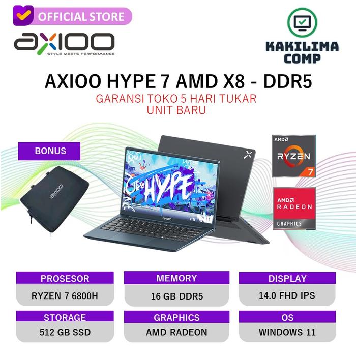 Gambar AXIOO HYPE 7 AMD X8 RYZEN 7 6800H 16GB DDR5 512GB SSD W11 14INCH FHD IPS - NON PAKET, OFFICE CRACK dari KakiLima Comp undefined Tokopedia