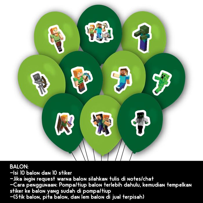 Gambar BALON MINECRAFT DEKORASI ULTAH HIASAN ULANG TAHUN BANNER TOPPER CAKE - BALON ISI 10 dari Scarllet Party undefined Tokopedia
