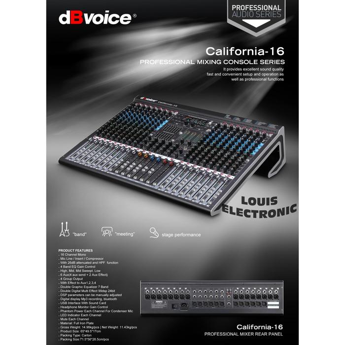 Gambar Professional Mixer Double Efek 6Aux 4Grup dBvoice CALIFORNIA 16 dari LOUIS ELECTRONIC undefined Tokopedia