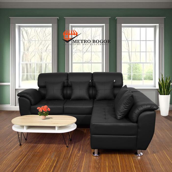 Gambar Sofa L Mavis oscar kulit sintetis Sofa Minimalis - BLACK, sofa saja dari Metro bogor undefined Tokopedia