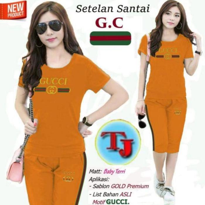 Gambar Baju Setelan Cewek Wanita Lengan Pendek Set Kaos Celana Perempuan Olahraga Yoga Gym Fitness Joging Santai Kekinian Murah Modern Model Terbaru - Kunyit, XL dari tokomuchus undefined Tokopedia