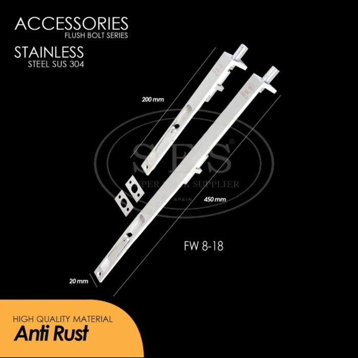 Gambar Grendel Tanam SES Kuningan Tebal 8"+18"/Flush Bolt SES/Slot Tanam - Silver dari Raja Kunci Sanitary undefined Tokopedia