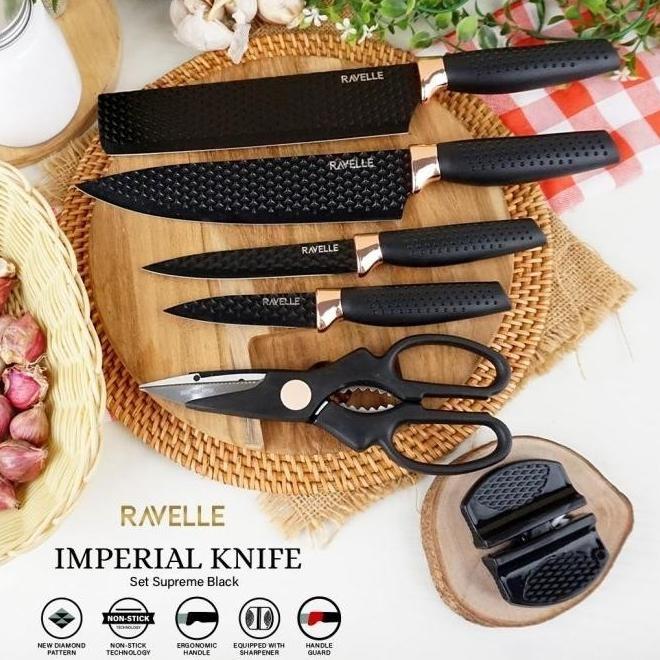 Gambar RAVELLE Pisau Ravelle Imperial Knife Set 6in1 - Pisau Dapur Set 6 in 1 - BLACK dari MiFun Living undefined Tokopedia