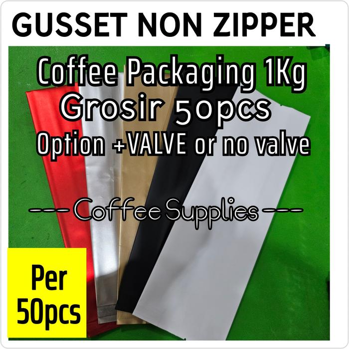 Gambar GROSIR 50pcs Gusset Non Zipper L Kemasan kopi 1kg  VALVE non valve coffee packaging 1kg 1000g kemasan guset - Black 50 pcs, with +VALVE dari Coffee Supplies undefined Tokopedia