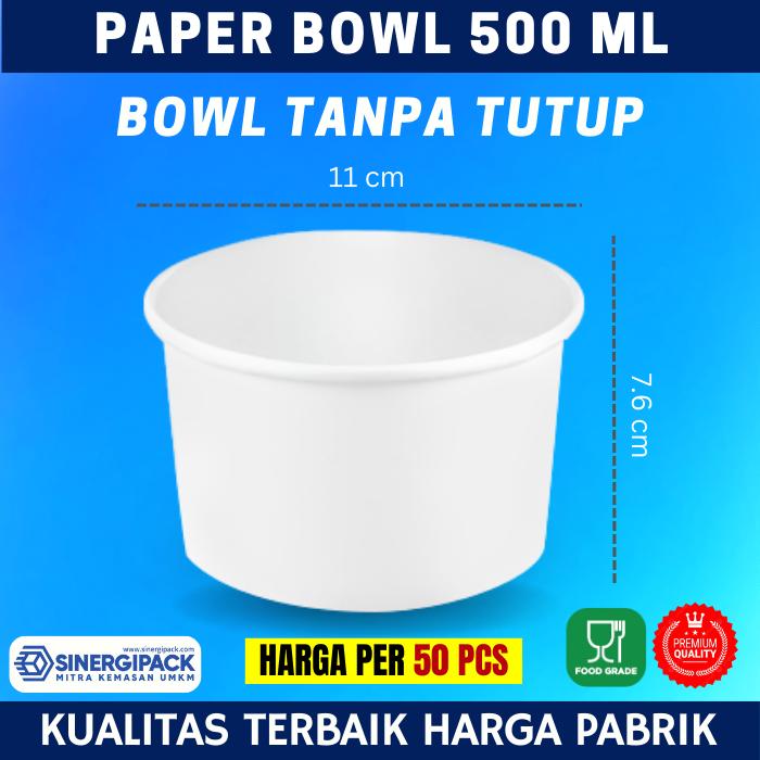 Gambar Paper Bowl 500ml, 650ml, 800ml, 1000ml - Mangkok Kertas kraft & white - 500ml, Tanpa Tutup dari Sinergipack undefined Tokopedia