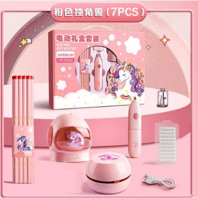 Gambar Electric Stationery Set / Set Alat Tulis Elektrik Rautan Penghapus Vacuum Pensil 12 In 1 - 7 SET PINK dari 18Store Pedia undefined Tokopedia