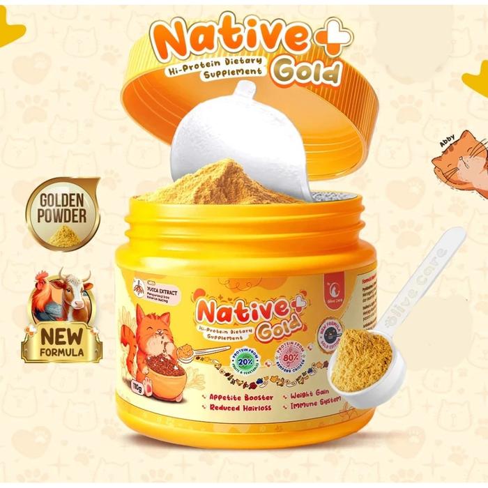 Gambar Vitamin Kucing NATIVE+ Protein Tinggi 110gr - olive care vitamin kucing Untuk napsu makan,gemu,kulit - Native+ Gold dari Bunnycat petshop undefined Tokopedia