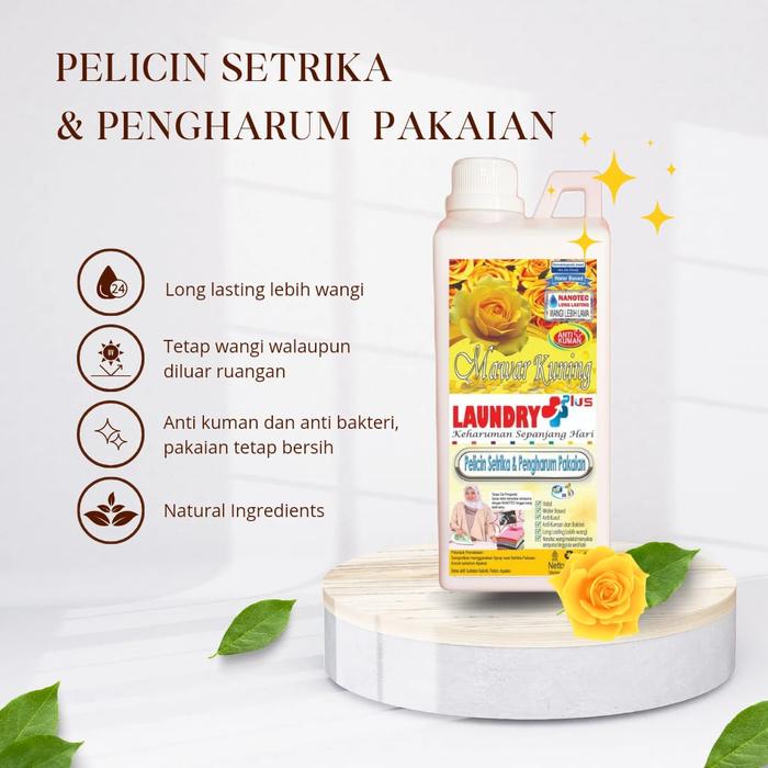 Gambar [ laundry plus ]  jaminan wangi pewangi laundry pelicin setrika pengharum pakaian pewangi pakaian pewangi setrika digunakan saat setrika kualitas laundry profesional botol 1liter 1 liter 1000 ml - Kuning dari warung wangi by fatema undefined Tokopedia