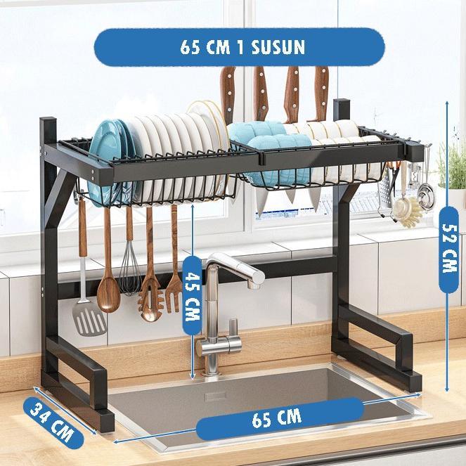 Gambar STOK ADA!!! PRODUK Ollahom Rak Dapur Cuci Piring Rak Diatas Wastafel Stainless Hitam Rak Penyimpanan Piring - H-65cm 1 Susun dari CV NIAGARA INDO undefined Tokopedia
